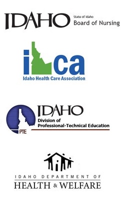 State of Idaho – Board of Nursing, Idaho Health Care Association, Idaho Division of PTE, Idaho Department of Health and Welfare, logos.